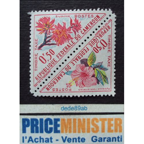 Cameroun.. 2 Timbres Taxe Accolés.0f50 Hibiscus Rosa Sinensis & Erythine . Neufs (Avec Gomme)