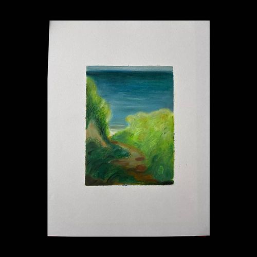 Bocage pastel lhuile sur papier vert