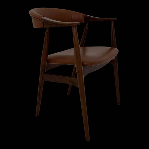 Fauteuil En Teck Et Cuir Marron Par Th Harlev Annes 1960 Bois