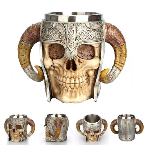 Décoration De Bar Rétro, Hot Hoorn Schedel Hars Bier Mok Rvs Skull Knight, Halloween Koffie Kopje Thee, Pub