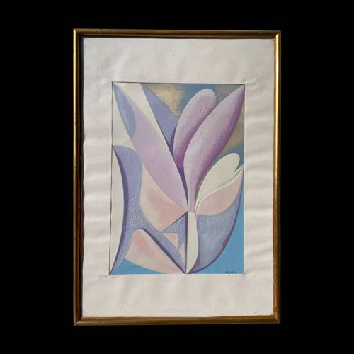 Peinture composition abstraite signe Ruyer multicolore