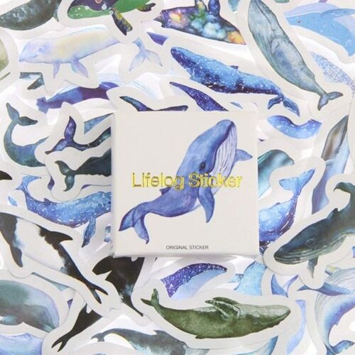 Autocollants Baleine Bleue Pour Scrapbooking, Petits Autocollants Kawaii Pour Ordinateur Portable, Bo?te, Mignon, Pour Bricolage, Album Journal Intime, 45 Pi?ces