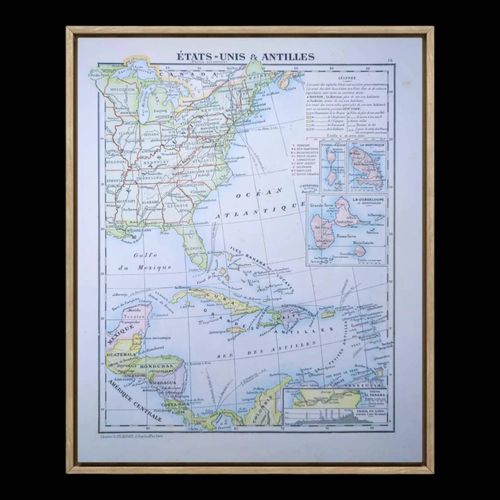 EtatsUnis et Antilles carte de 1895 multicolore