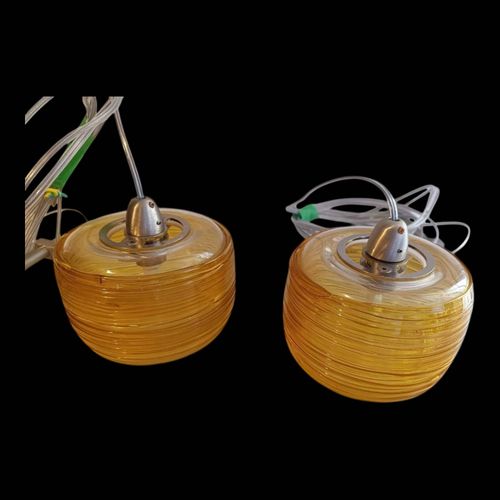 2 Suspensions Damasco Par Vistosi En Verre De Murano Orange