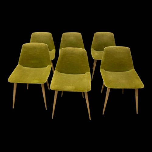 6 Chaises Scandinaves En Velours Vert Circa 1960 Vert