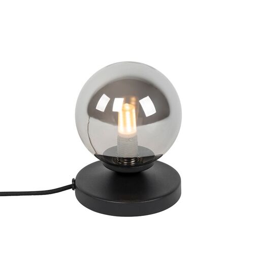 Qazqa Rustique Lampe De Table / Lampe Á Poser / Luminaire / Lumiere / Éclairage Moderne Noire Avec Verre Fumé - Athènes /Acier Noir Globe / Intérieur / Salon G9 Max. 1 X 28 Watt