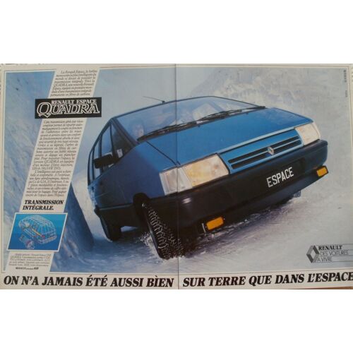 Publicité Ancienne (Janvier 1989) Pour La Renault Espace Quadra Transmission Intégrale
