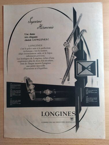 Publicité Papier Montres Longines De 1957