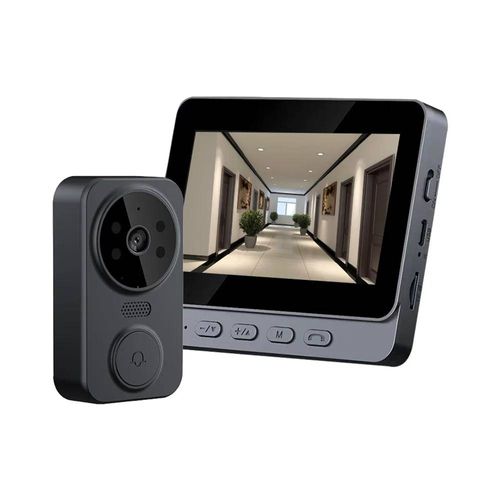 Sonnette vidéo sans fil avec écran 4,3'' IPS HD interphone intelligent - WiFi 2,4 G,conversation bidirectionnelle,vision nocturne--Black