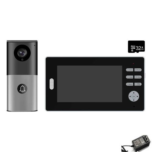 2.4Ghz couverture longue portée 7 pouces HD 1080P sonnette interphone vidéo sans fil 2MP porte téléphone déverrouiller moniteur 140°Sécurité de la maison--703 US