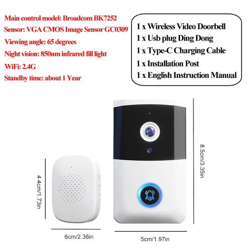 Sonnette vidéo intelligente WiFi,interphone visuel sans fil,caméra de vision nocturne,sonnette intelligente,surveillance intérieure et extérieure--Style C
