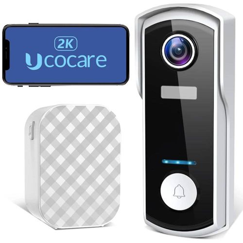 Sonnette vidéo sans fil intelligente,interphone vidéo extérieur,détection humaine,sonnette de porte avec caméra,Wi-Fi,maison,tendance,2K,4MP--White P1 White Chime