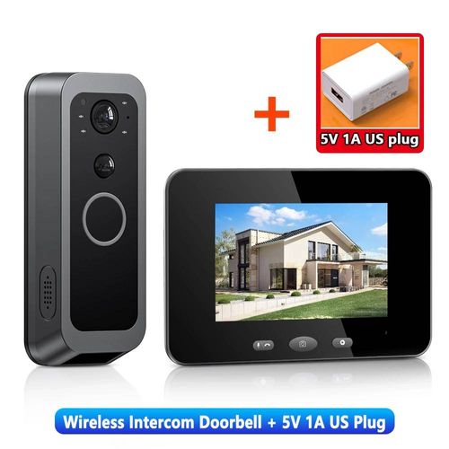 sonnette d'interphone bidirectionnelle intelligente,visionneuse de porte vidéo,enregistrement automatique,aucune demande en réseau,caméra de porte étanche,sans application/WiFi-with 128GB TF Card-Intercom Doorbell-US