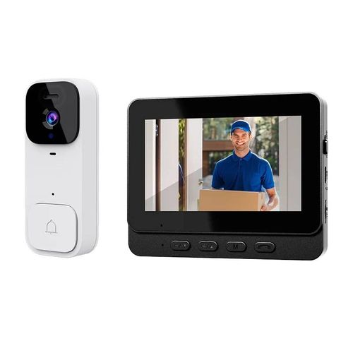Sonnette vidéo intelligente de sécurité domestique,écran de 4.3 pouces,interphone bidirectionnel,Vision nocturne infrarouge HD,sonnette visuelle intelligente sans fil--White NO Card
