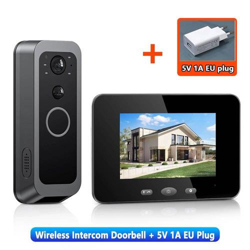sonnette d'interphone bidirectionnelle intelligente,visionneuse de porte vidéo,enregistrement automatique,aucune demande en réseau,caméra de porte étanche,sans application/WiFi-with 128GB TF Card-Intercom Doorbell-EU