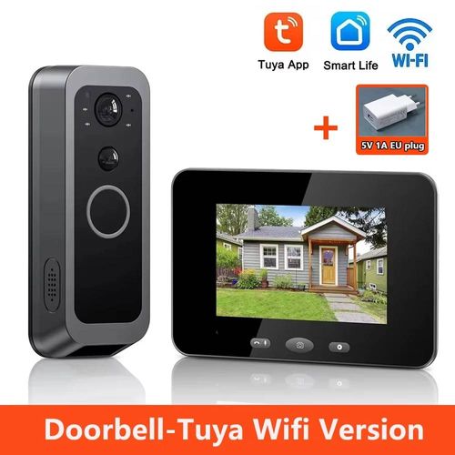 sonnette d'interphone bidirectionnelle intelligente,visionneuse de porte vidéo,enregistrement automatique,aucune demande en réseau,caméra de porte étanche,sans application/WiFi-with 128GB TF Card-New-Tuya-EU