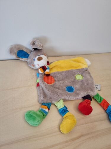 Doudou Lapin Gris Multicolore Mots D'enfants