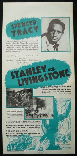 Stanley And Livingstone * Stanley Et Livingston * Film Historique 1939 Henry King - Affiche De Cinéma Originale Suédoise 31x66 Cm * Movie Poster * Spencer Tracy ; Nancy Kelly ; Richard Greene