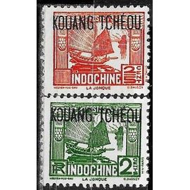 Chine, Bureaux Commerciaux Indochinois De Kouang-Tcheou 1937 / 1944, Beaux Timbres Yvert 103 Et 140 Jonque Dans La Baie D'along, 2c. Vert Et 2/5c. Rouge, Sans Monogramme "Rf", Neufs*