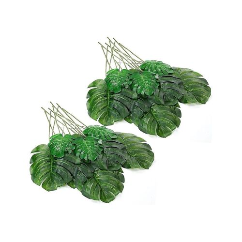 24pcs Feuilles de palmier artificielles avec des tiges Fausse feuille de tortue Plantes tropicales résistantes aux UV pour Party Ind