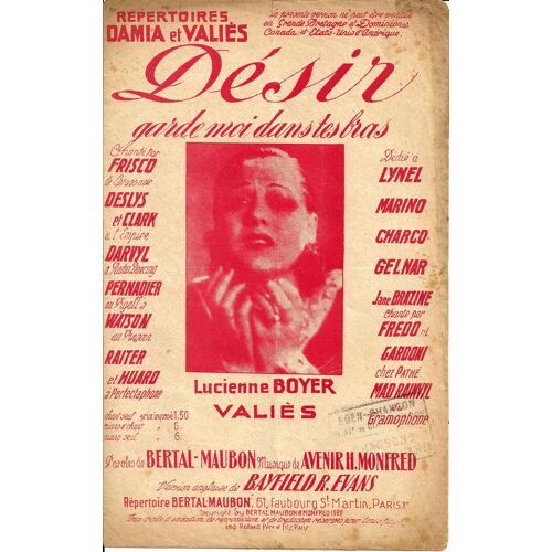 Désir "Garde Moi Dans Tes Bras"  Lucienne Boyer 1929
