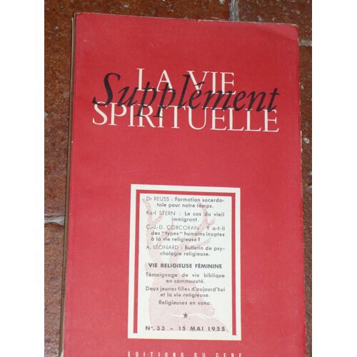 La Vie Spirituelle Supplément N°33 : Formation Sacerdotale. Psychologie Religieuse. Vie Biblique