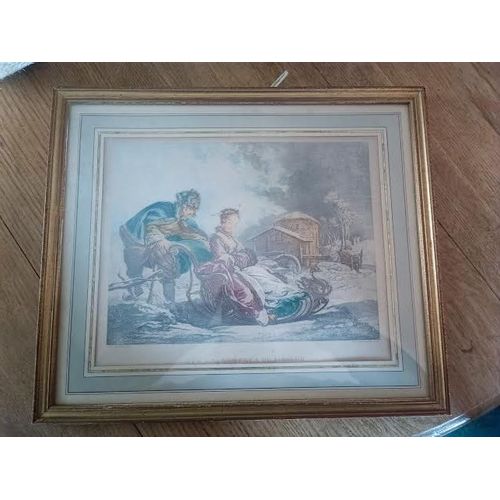 Gravure Lithographie Les Amusements De L'Hiver De Francois Boucher