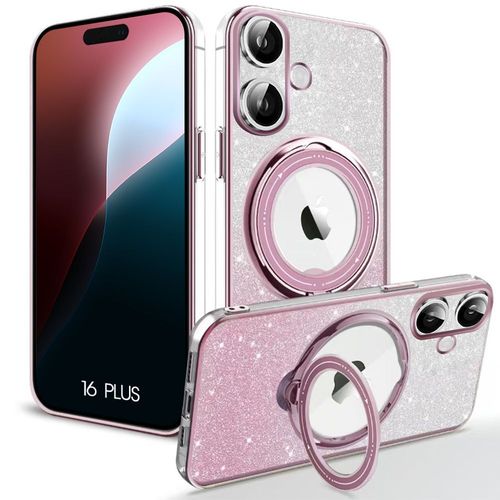 Coque Pour Iphone 16 Plus, Protection Silicone Effet Brillant Anti-Rayures Avec Support Magnétique Rotatif - Rose - E.F.Connection