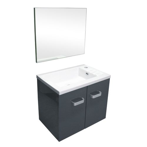 Lave-mains EPICE - avec miroir - 50cm - Gris - Laqué - Livré en kit