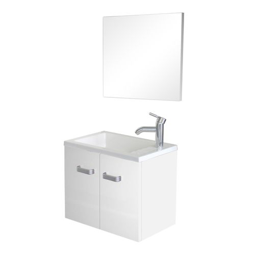 Lave-mains EPICE - avec miroir - 50cm - Blanc - Laqué - Livré en kit