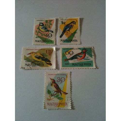Lot De 5 Timbres Oiseaux Hongrie 1961