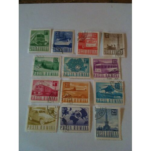 Lot De 13 Timbres Taille Moyenne Industrie, Technologie Et Transport Roumanie