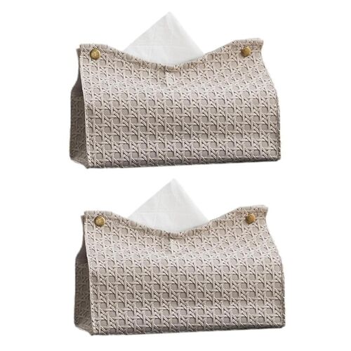 Household Living Room Teapoy Table Pu Leather Tissue Box Nordic Simple Plain Paper Box Honey Brown