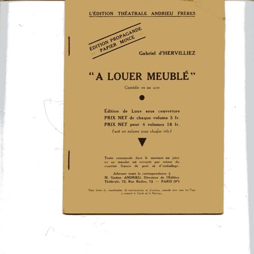 A Louer Meuble - Comedie En Un Acte