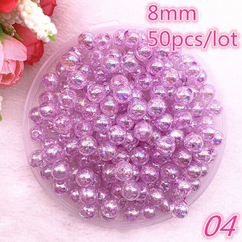 Perles Rondes Transparentes De 8mm Couleur Ab, 50 Pièces/Lot, Pour La Fabrication De Bijoux, Bracelet Diy, #04