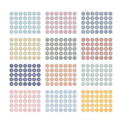 12pcs Colorful Round Number Date Sticker Journal Notebook Label Stickers Stationery Envelope Sealin