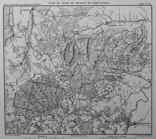 Rare Carte Militaire Gravure Emplacement Bataille Hohenlinden Munich Bavière 1864