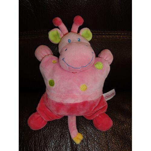 Doudou Vache Girafe Rose Semi Plat Pommette