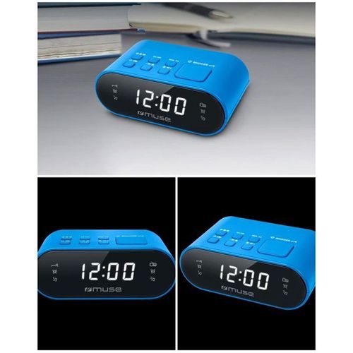 RADIO-RÉVEIL BLEU PLL DOUBLE ALARME horloge 24h 20 stations