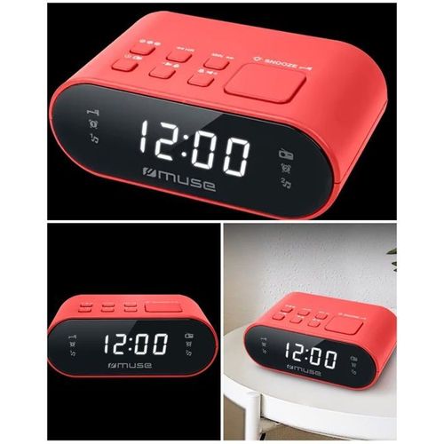 RADIO-RÉVEIL ROUGE PLL DOUBLE ALARME horloge 24h 20 stations