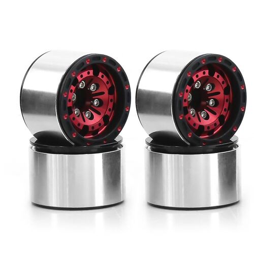 Aluminium 1.0 Beadlock Jantes De Roue Pour 1/18 Rc Crawler Car Axial Scx24 Fms Fcx24 Trx4m Rouge + Noir