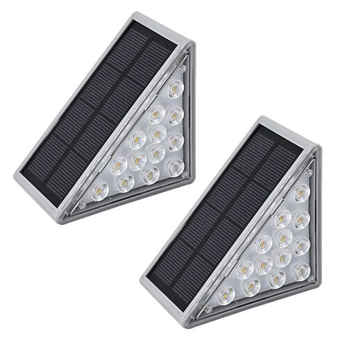 Lumière D'escalier Solaire Maison Extérieure Pas De Câblage Gris Solaire Gris Lumière D'ambiance Lumière D'ambiance, Lumière Blanche 2pcs