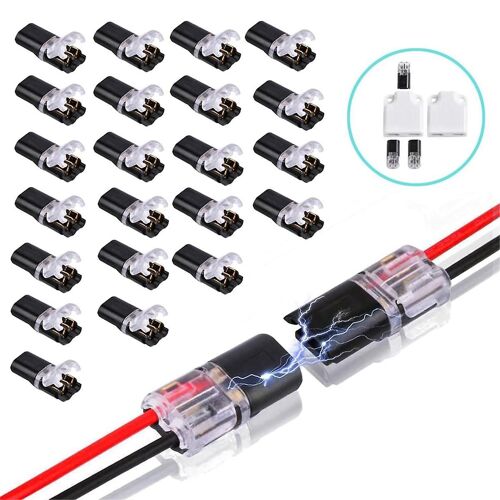 50Pcs Connecteur enfichable à double fil, connecteurs de fil LED enfichables à 2 broches et 2 voies, avec connecteurs de fil rapide à boucle de verrouillage