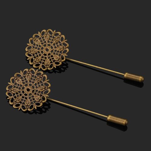 5 Broches En Filigrane De 25mm, Base De Boutonnière Creuse, Réglage De Base, Broche À Revers Pour Mariage, Fabrication De Bijoux, Bricolage