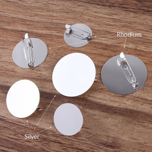 Broche plate couleur argent, Base ronde, plateau vide, accessoires pour la fabrication de bijoux, résultats, vente en gros, bricolage, 10 pièces, 20, 25, 30mm