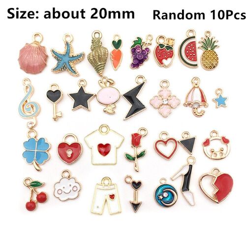 Breloques En Émail Mixtes, 10 Pièces, Pendentifs, Accessoires, Coquille Aléatoire, Chat, Fruit, Pour Bricolage, Bracelet, Collier, Boucles D'oreilles, Résultats De Fabrication De Bijoux