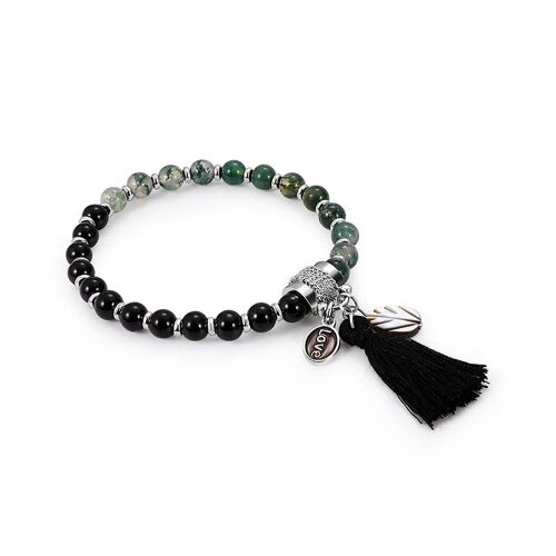 Bracelet Avec Pendentif En Pierre Naturelle Pour Femmes, Perles Noires Et Vertes, Breloque, Chaîne Ronde, Bijoux, Cadeau Pour Ami