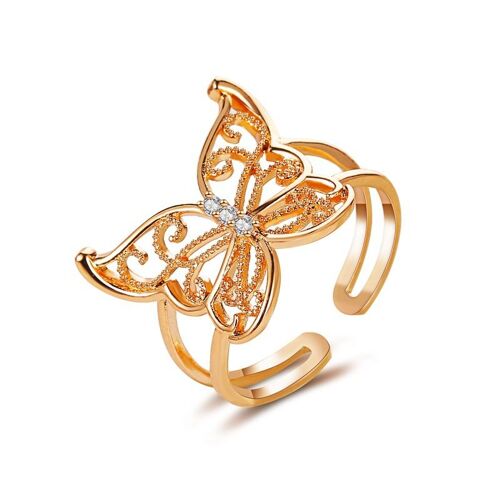 Bague Papillon Ajourée Et Exagérée, Ornements De Tempérament À La Main, Anneau Ouvert Rouge Clair, Personnalité De Luxe, Nouvelle Collection