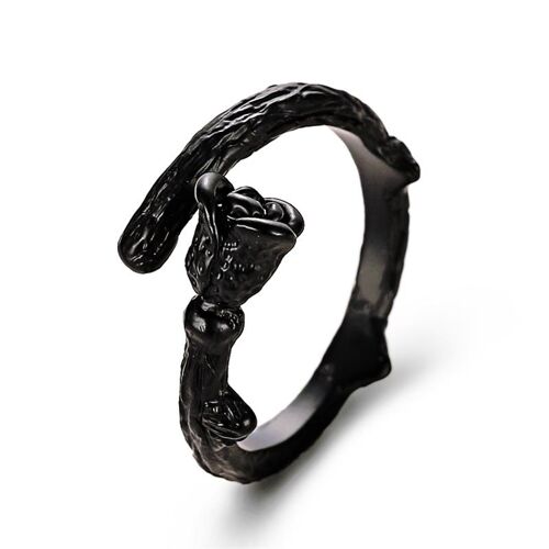 Bague Rose Noire Simple, Bijoux De Saint Valentin, Design De Personnalité, Bague Simple De Tempérament, Fleur De Rose, Ouverture De L'index, Offre Spéciale