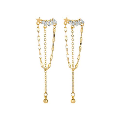 Boucles D'oreilles Longues En Zircon Pour Femmes, Ensemble De Boucles D'oreilles À Cinq Branches Avec Pompon En Étoile Ultra Flash